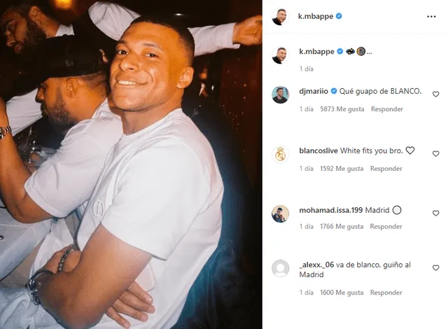 Kylian Mbappé publicó una fotografía vestido de blanco. Foto: Instagram Kylian Mbappé