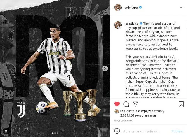 Cristiano Ronaldo: post en Instagram