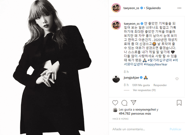 Taeyeon de Girls' Generation compartió un mensaje esperanzador en IG.