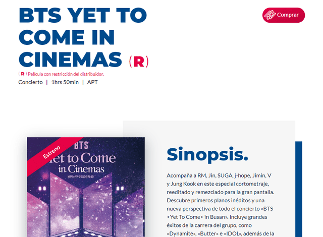 "Yet to come in cinemas", la película que BTS estrenó en 2023. Foto: captura Cineplanet 