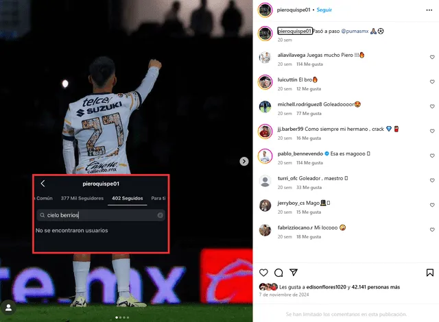 Piero Quispe ya no sigue a Cielo Berrios. Foto: Instagram Piero Quispe ya no sigue a Cielo Berrios. Foto: Instagram