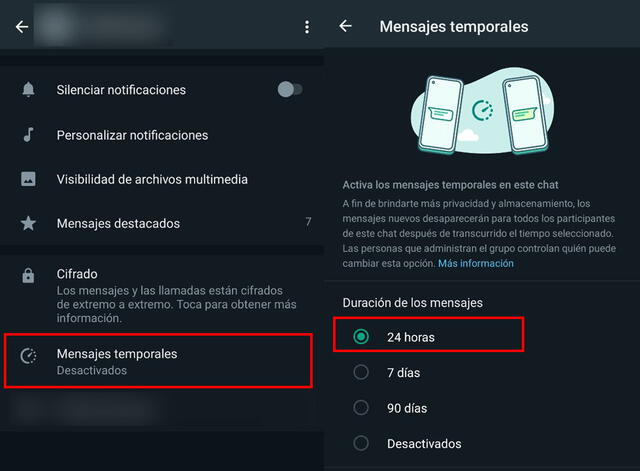 Mensajes temporales de WhatsApp