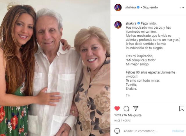 Shakira celebra el cumpleaños de su padre con emotivo mensaje. Foto: captura/Instagram