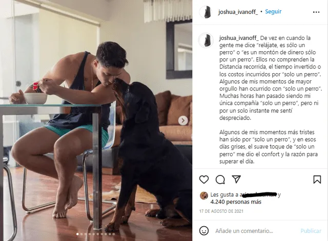 Joshua Ivanoff se despide de su mascota Schwarz. Foto: Instagram