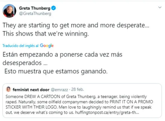 "Estamos ganando", escribió Greta Thunberg en respuesta. Foto: captura