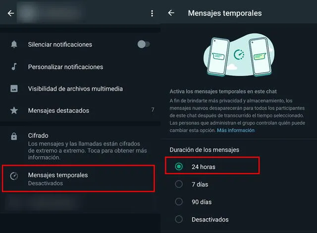 Fotos y videos temporales en WhatsApp