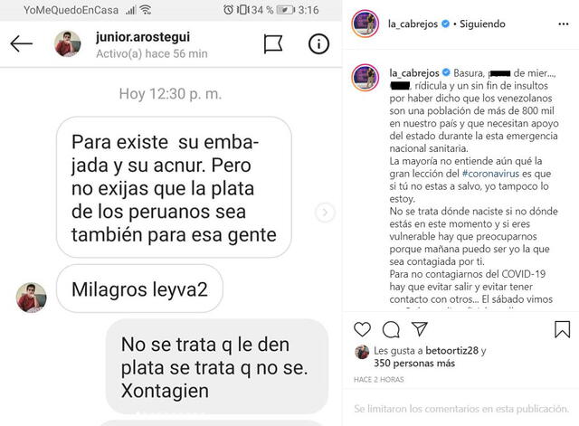 Mónica Cabrejos se pronuncia en Instagram