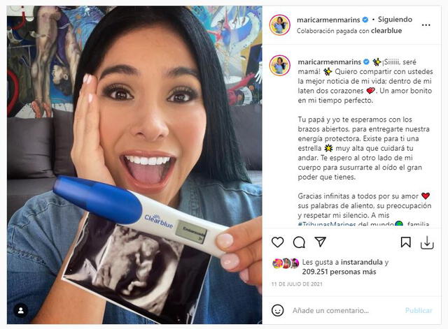 Así anunció su embarazo Maricarmen Marín. Foto: captura/Instagram