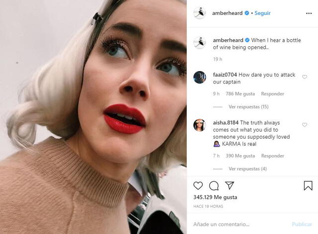 Amber Heard en Instagram (Foto: Captura)