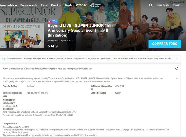 ¿Cómo comprar ticket para el Fanmeeting de SUPER JUNIOR?. Foto: Captura V Live