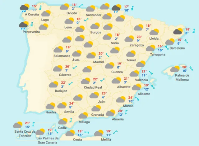 Mapa tiempo España hoy viernes 28 de febrero de 2020.