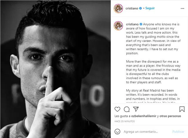 Cristiano Ronaldo negó su regreso al Real Madrid. Foto: Instagram