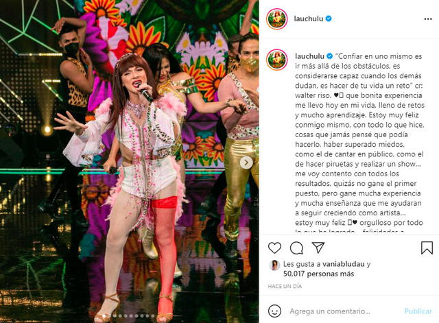 La Uchulú expresó su agradecimiento a la producción de El artista del año, a sus compañeros de competencia, maestros y a la conductora Gisela Valcárcel. Foto: La Uchulú / Instagram