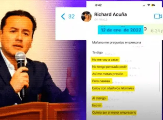 La conversación de Richard Acuña y Camila Ganoza que lo pone en evidencia. Foto: captura de ATV/"Magaly TV, la firme"   