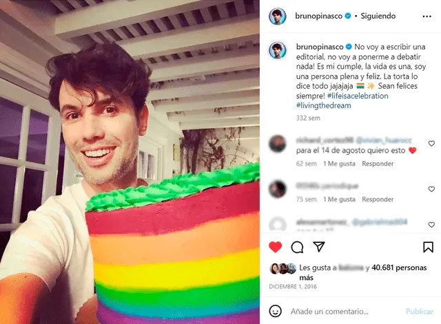Bruno Pinasco reveló su orientación sexual en 2016. Foto: captura/Bruno Pinasco/Instagram   