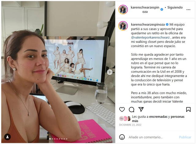  Karen Schawrz fundó su empresa Valente en 2021. Foto: captura Karen Schawrz/Instagram<br><br>    