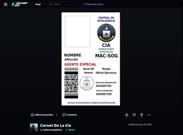 <em> Modelo del carnet de la CIA en español alojado en el programado Deviantart. Foto: captura de Google</em>   