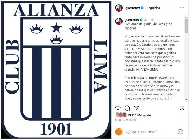  El saludo de Paolo Guerrero a Alianza Lima por su aniversario. Foto: captura de Instagram/Paolo Guerrero   