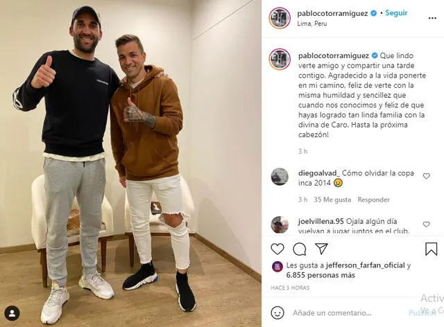 Ambos futbolistas coincidieron en Alianza Lima entre los años 2014 y 2015. Foto: Pablocotorramiguez/Instagram
