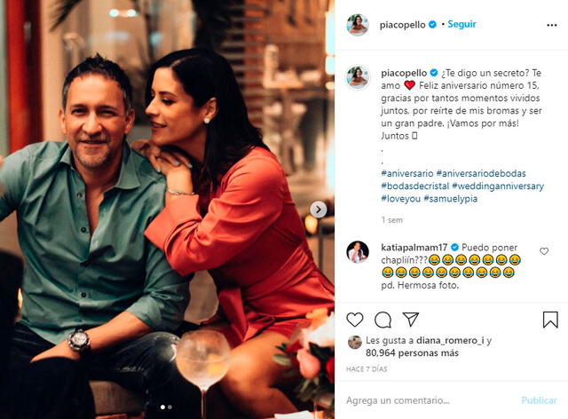 María Pía Copello celebró 15 años de matrimonio con el empresario Samuel Dyer. Foto: María Pía Copello Instagram
