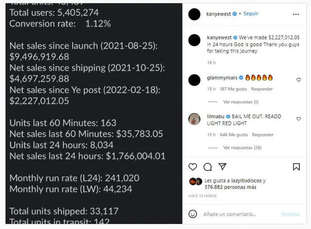 El rapero publicó el número de ventas que hizo por su dispositivo Stem Player. Foto: Instagram Kanye West