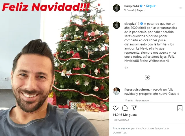 El saludo de Claudio Pizarro por Navidad en Instagram.