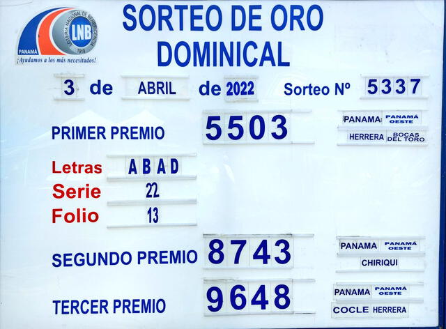 Sorteo dominical 3 de abril del 2022