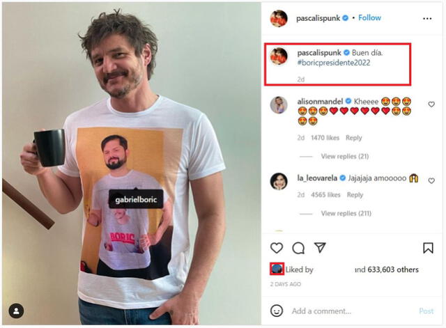 Pedro Pascal posa con imagen de Gabriel Boric. Foto: captura de Instagram