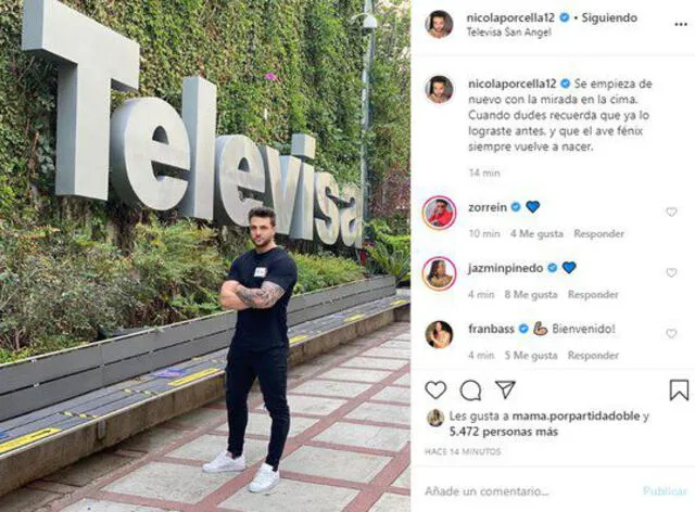 Nicola Porcella se luce en estudios de Televisa. Foto: Captura: Instagram