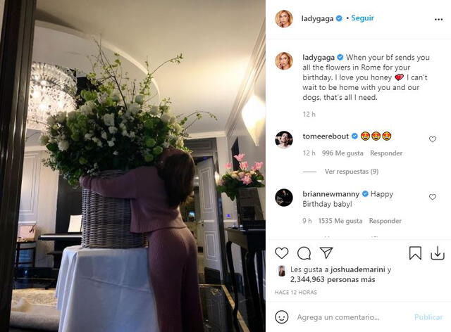 Lady Gaga recibió sorpresa en su cumpleaños. Foto: captura/Instagram