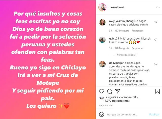 El vidente Mossul se pronunció en sus redes sociales tras recibir ataques por su predicción del partido Perú vs. Paraguay. Foto: Mossul / Instagram