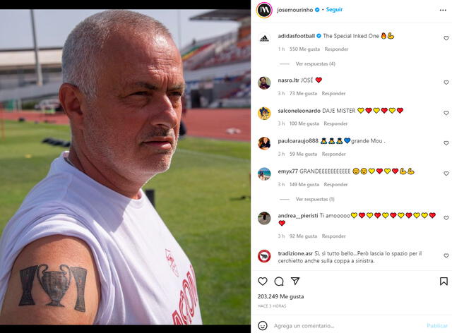 Tatuaje de Mourinho. Foto: captura Instagram/José Mourinho