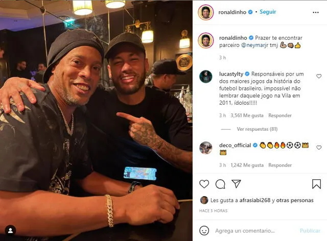 Además de haber jugado por Brasil, Ronaldinho y Neymar tienen en común sus pasos por Barcelona y PSG. Foto: Instagram