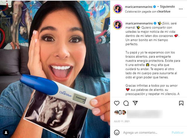 Maricarmen Marín anunció su embarazo