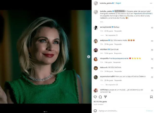 La actriz mexicana Ludwika Paleta anunció ¡Qué drama! a través de sus redes sociales. Foto: Instagram.