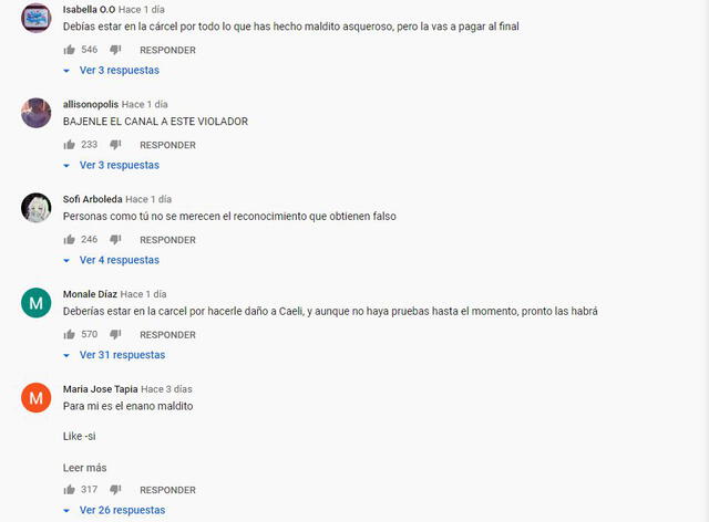 Comentarios de usuarios de Yao Cabrera en Youtube