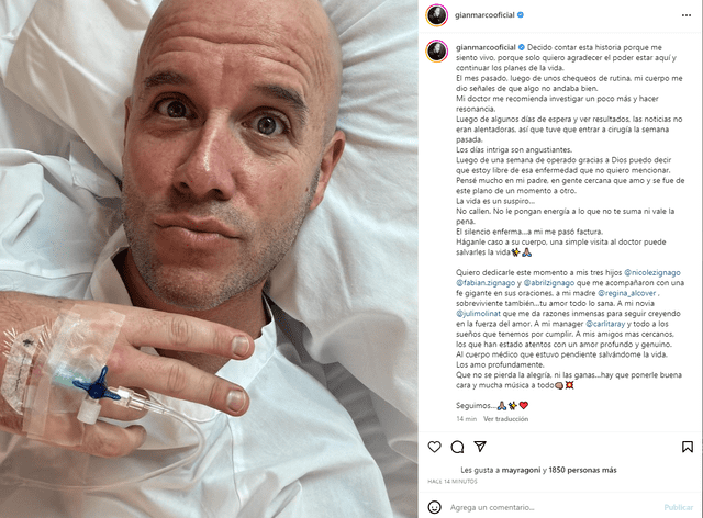 Gian Marco Zignago overcame a serious illness.  Photo: capture/Instagram 