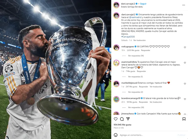  Las palabras de Vinicius fueron en respuesta a la celebración de Dani Carvajal por su renovación con Real Madrid. Foto: captura    