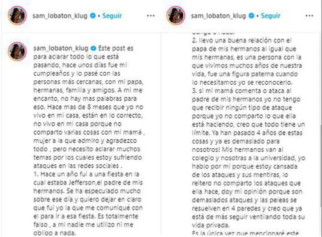 Post de Samahara Lobatón en Instagram