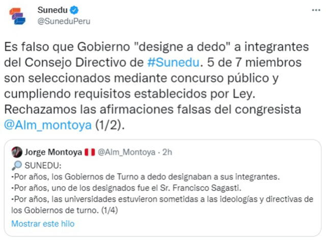 Sunedu desmiente a Jorge Montoya sobre conformación de su Consejo Directivo