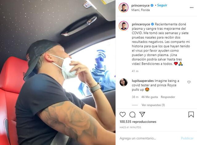 Prince Royce comparte video donando plasma y sangre. Foto: captura Instagram