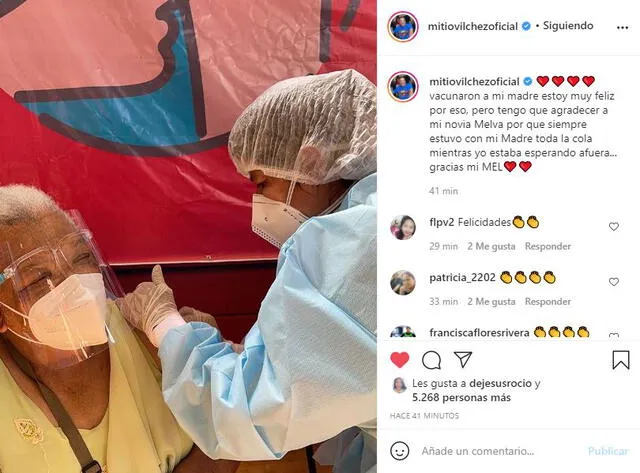 Mamá de Carlos Vílchez se vacuna contra el coronavirus