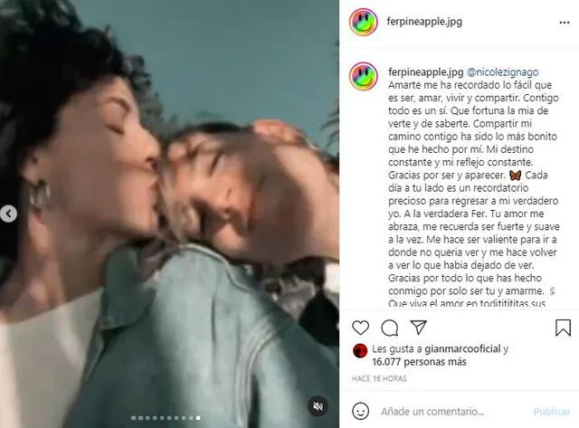 Fernanda Piña dedica mensaje de amor a Nicole Zignago. Foto: Fernanda Piña/Instagram