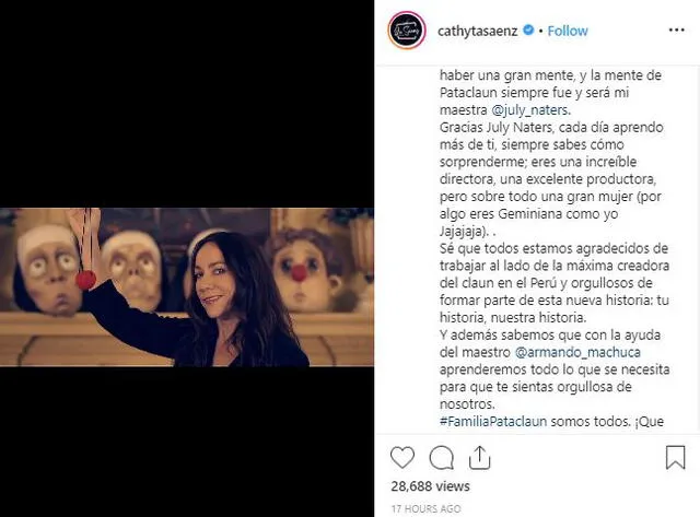 Cathy Saenz publicó un post en Instagram para anunciar el regreso de Pataclaun.