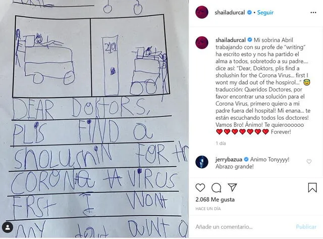 La tierna carta de la hija de Antonio Morales que publicó Shaila Dúrcal en Instagram.