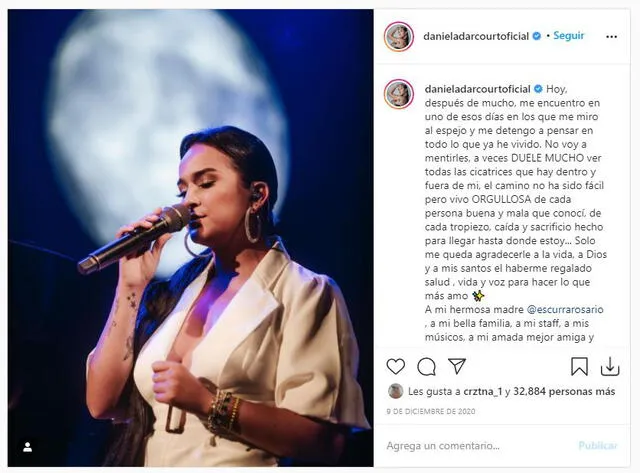 El mensaje de Daniela habla orgullosa de su carrera artística. Foto: captura/Instagram
