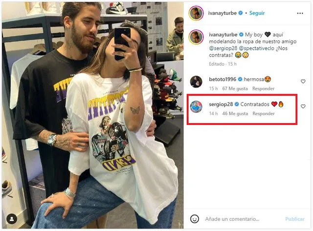 Publicación de Beto Da Silva y su pareja Ivana Yturbe sobre la marca de ropa de Sergio Peña. Foto: captura Instagram
