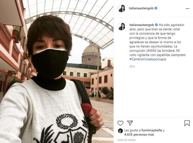 Tatiana Astengo publicó en Instagram un extenso mensaje tras emitir su voto.