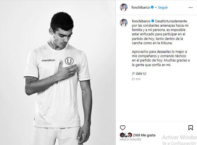  Alfonso Barco publicó un mensaje en Instagram. Foto: captura de Instagram/Alfonso Barco   