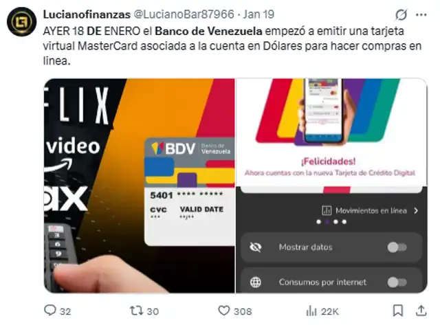  Usuarios compartieron la noticia de la nueva tarjeta en X. Foto: LucianoBar87966/X<br>    